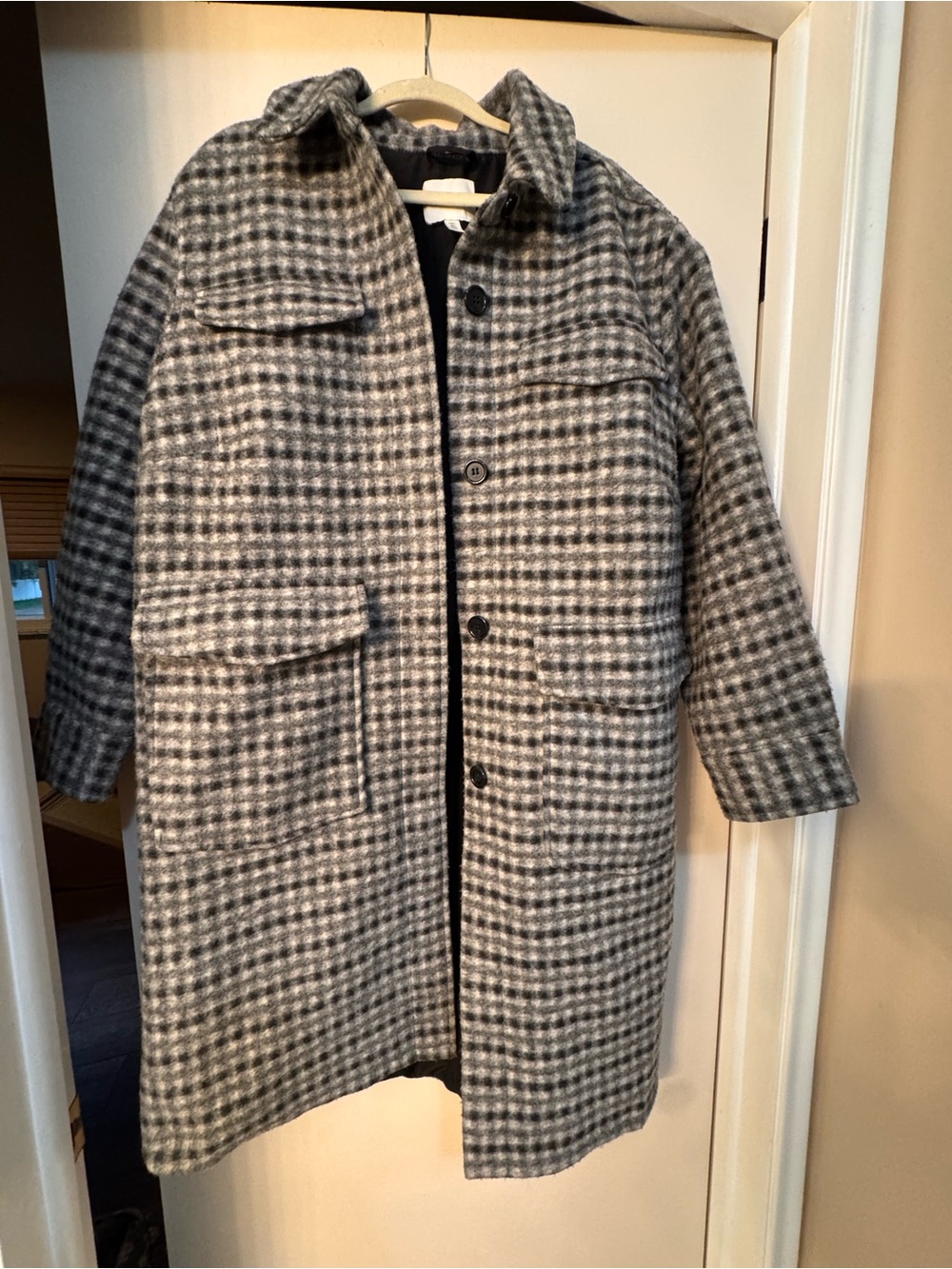 Like new H&M grey winter coat  Grey Checked Wool-Blend